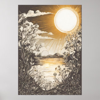 Poster Illustration solaire paisible Mur Art