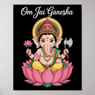 Poster Illustration spirituelle Ganesha Lotus disant Om J