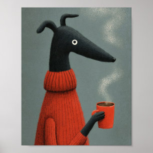 Poster Illustration stylisée de café au chien noir