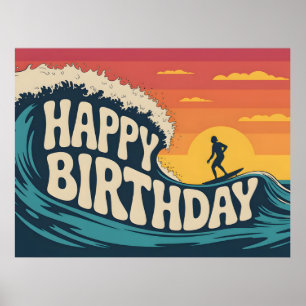 Poster Illustration sur le thème rétro surf "Joyeux Anniv