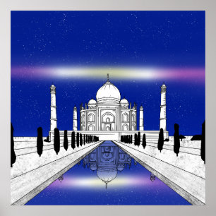 Poster Illustration Taj Mahal Seven Wonders