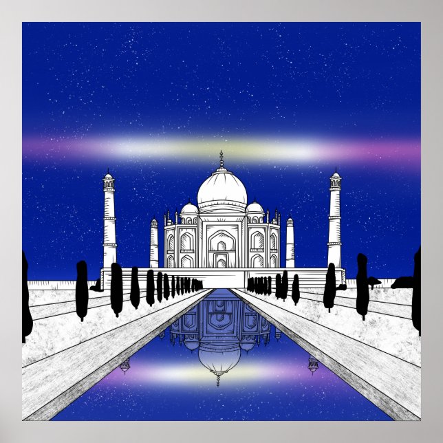 Poster Illustration Taj Mahal Seven Wonders (Devant)