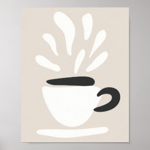 Poster Illustration Tasse de Café Fumant Style Boho