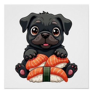 Poster Illustration vectorielle de sushi de pug noir mign