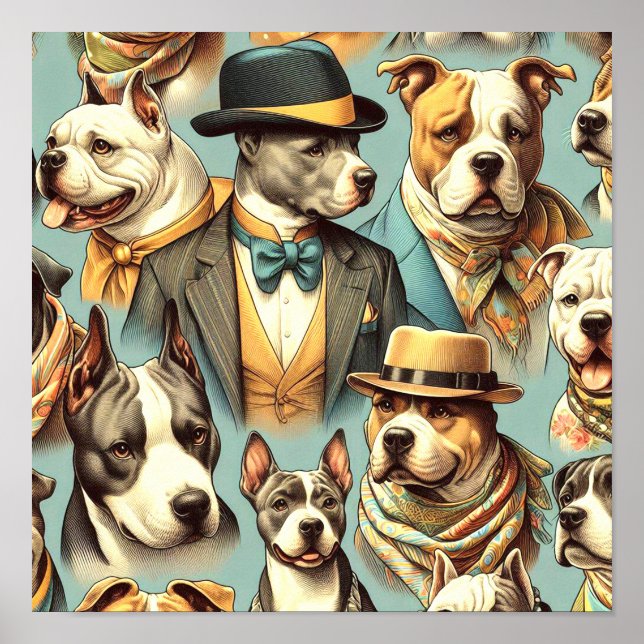 Poster Illustration vintage American Pit Bull Terrier (Devant)