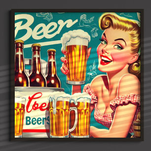 Poster Illustration vintage Beer Girl