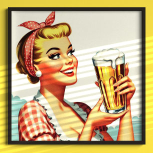 Poster Illustration vintage Beer Girl