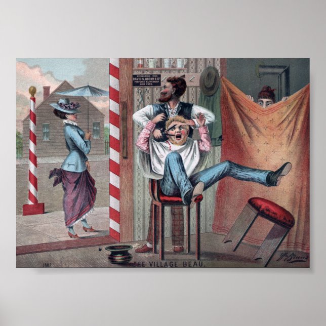 Poster Illustration vintage Comical Barber Shop (Devant)
