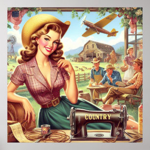 Poster Illustration vintage Country Girl