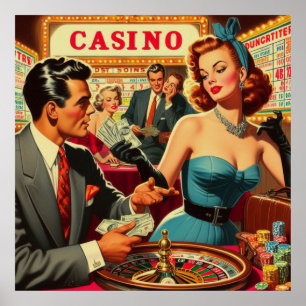 Poster Illustration vintage Couple Casino