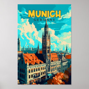 Poster Illustration Vintage d'Art Voyage de Munich Allema