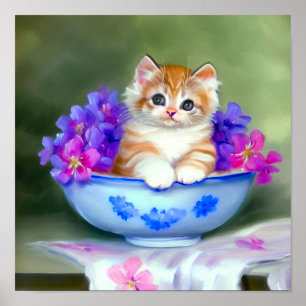 Poster Illustration vintage de chaton orange et blanc