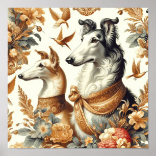 Poster Illustration vintage de Chien de Borzoi