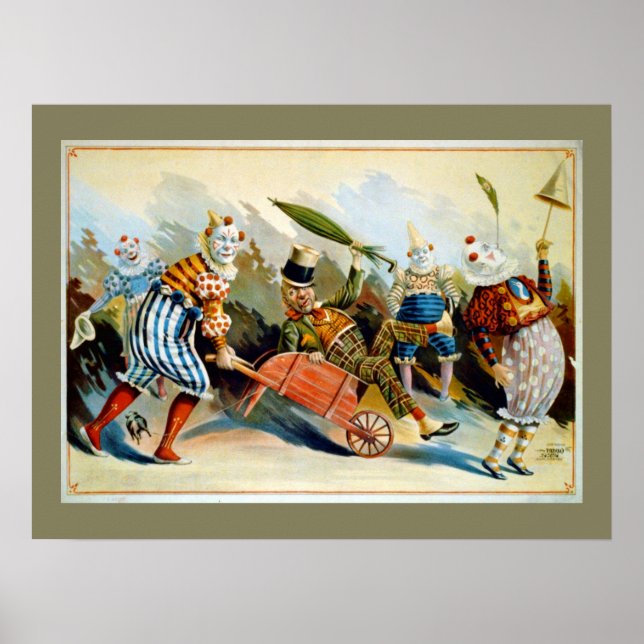 Poster Illustration Vintage de cinq clowns français (Devant)