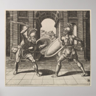 Poster Illustration vintage de combat d'épée de