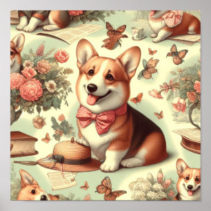 Poster Illustration vintage de Corgi Cardigan gallois