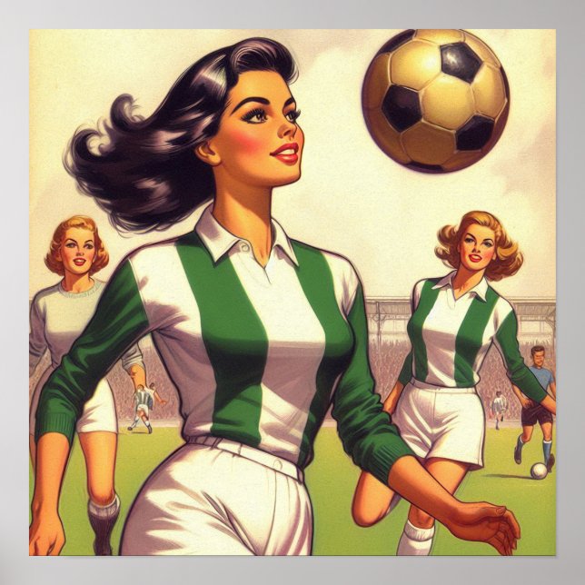 Poster Illustration vintage de fille de soccer (Devant)