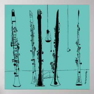Poster Illustration Vintage de Jazz Clarinets