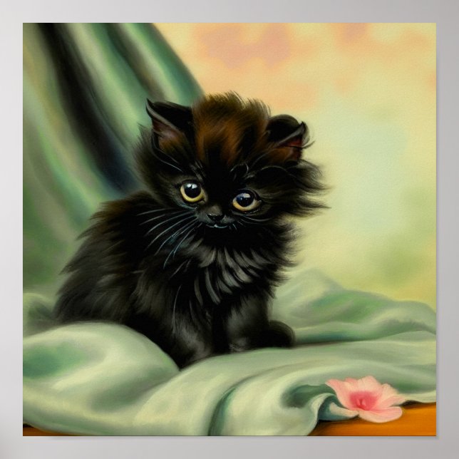 Poster Illustration vintage de Kitten noir (Devant)