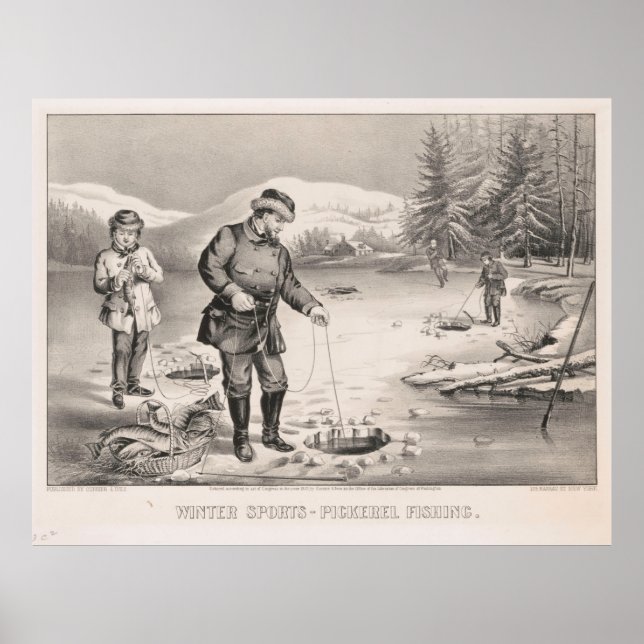 Poster Illustration vintage de la pêche à la glace (1872) (Devant)