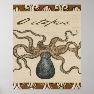 Poster Illustration vintage de la pieuvre Kraken