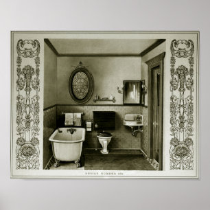 Poster Illustration vintage de la salle de bain de 1903