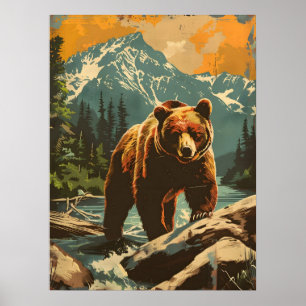 Poster Illustration vintage de l'ours Brown