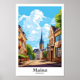 Poster Illustration Vintage de Mayence Allemagne