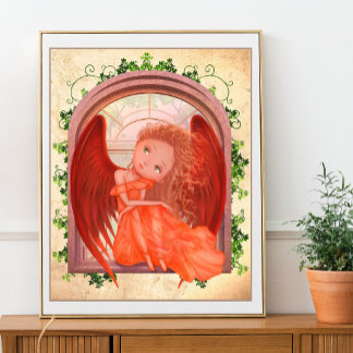 Poster Illustration vintage de mignonne fille ange de fée