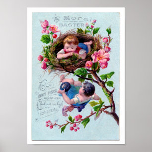 Poster Illustration vintage de Pâques en bleu