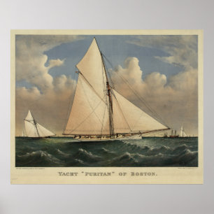 Poster Illustration vintage de puritain de yacht de