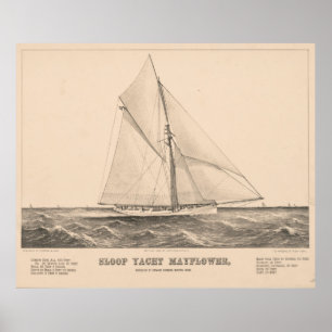 Poster Illustration vintage de Sloop Yacht Mayflower