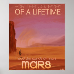 Poster Illustration vintage de vacances sur Mars de scien