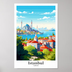 Poster Illustration Vintage de voyage Istanbul Turquie