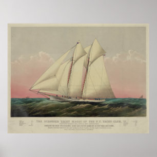 Poster Illustration vintage de yacht de schooner (1870)