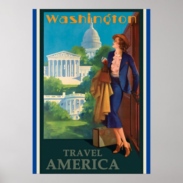 Poster Illustration vintage des voyages à Washington DC (Devant)