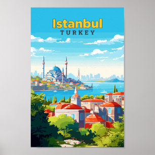 Poster Illustration Vintage d'Istanbul Turquie Travel Art