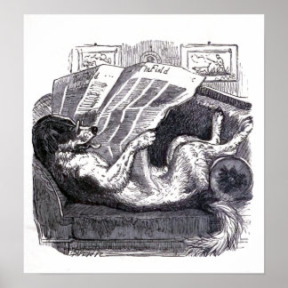 Poster Illustration Vintage "Dog Reading Newspaper"