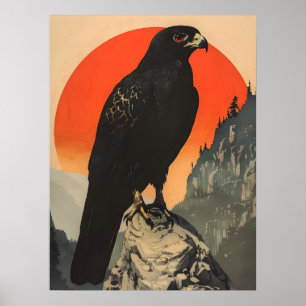 Poster Illustration vintage du Faucon noir