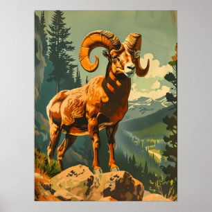Poster Illustration vintage du mouton de Bighorn