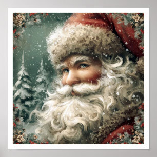 Poster Illustration vintage du Père Noël dans un style no