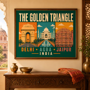Poster Illustration vintage du Triangle d'or de l'Inde