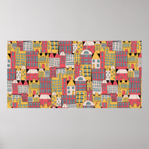 Poster Illustration vintage d'un bâtiment urbain dans le