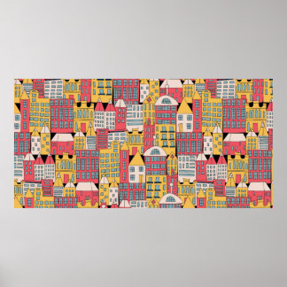 Poster Illustration vintage d'un bâtiment urbain dans le