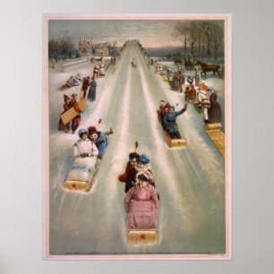 Poster Illustration Vintage d'une course de Toboggan (188