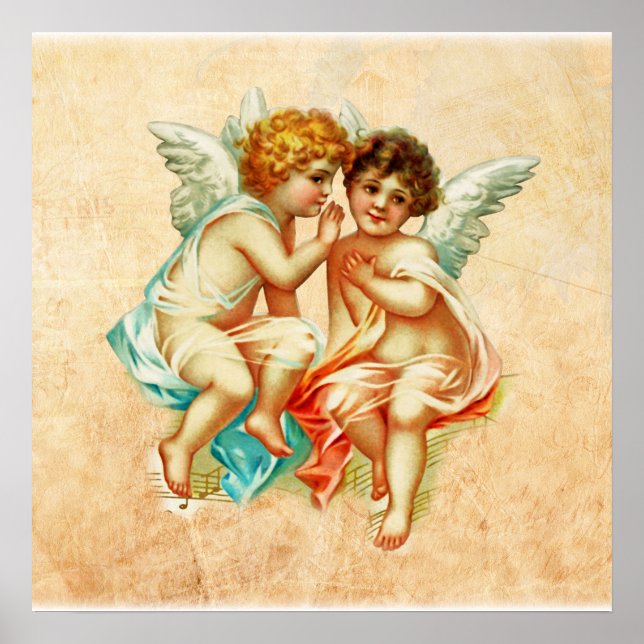 Poster Illustration vintage Ephemera Angel Cherubs (Devant)
