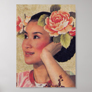 Poster Illustration Vintage Femme Chinoise