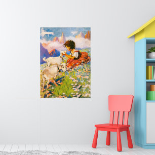Poster Illustration Vintage Florale Petite Fille Heidi