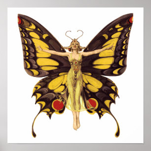 Poster Illustration vintage Papillon Fée Petit