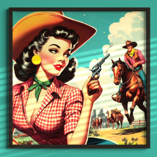 Poster Illustration vintage Pulp Cowgirl